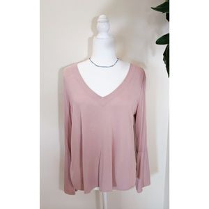Lucky Brand Boho Pink V-Neck Top with Bell Sleeves